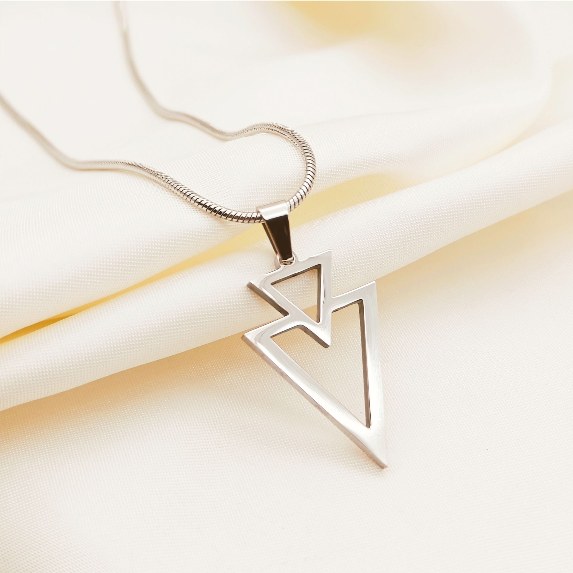MYKI Anti-Tarnish Double Triangle Pendant Necklace (MKMC133-MPC)