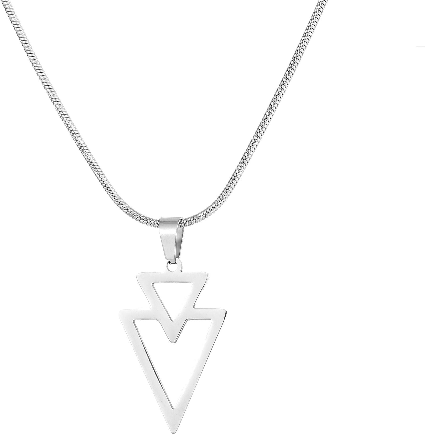 MYKI Anti-Tarnish Double Triangle Pendant Necklace (MKMC133-MPC)