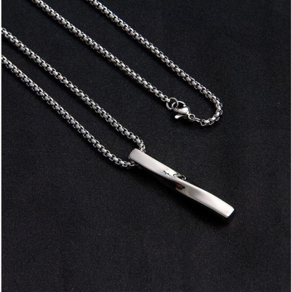 MYKI Anti-Tarnish Side-Twist Bar Pendant Necklace – Silver (MKMC134S-MPC)