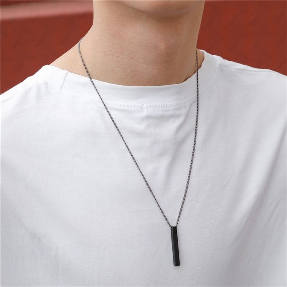 MYKI Anti-Tarnish Textured Bar Pendant Necklace (MKMC135-MPC)