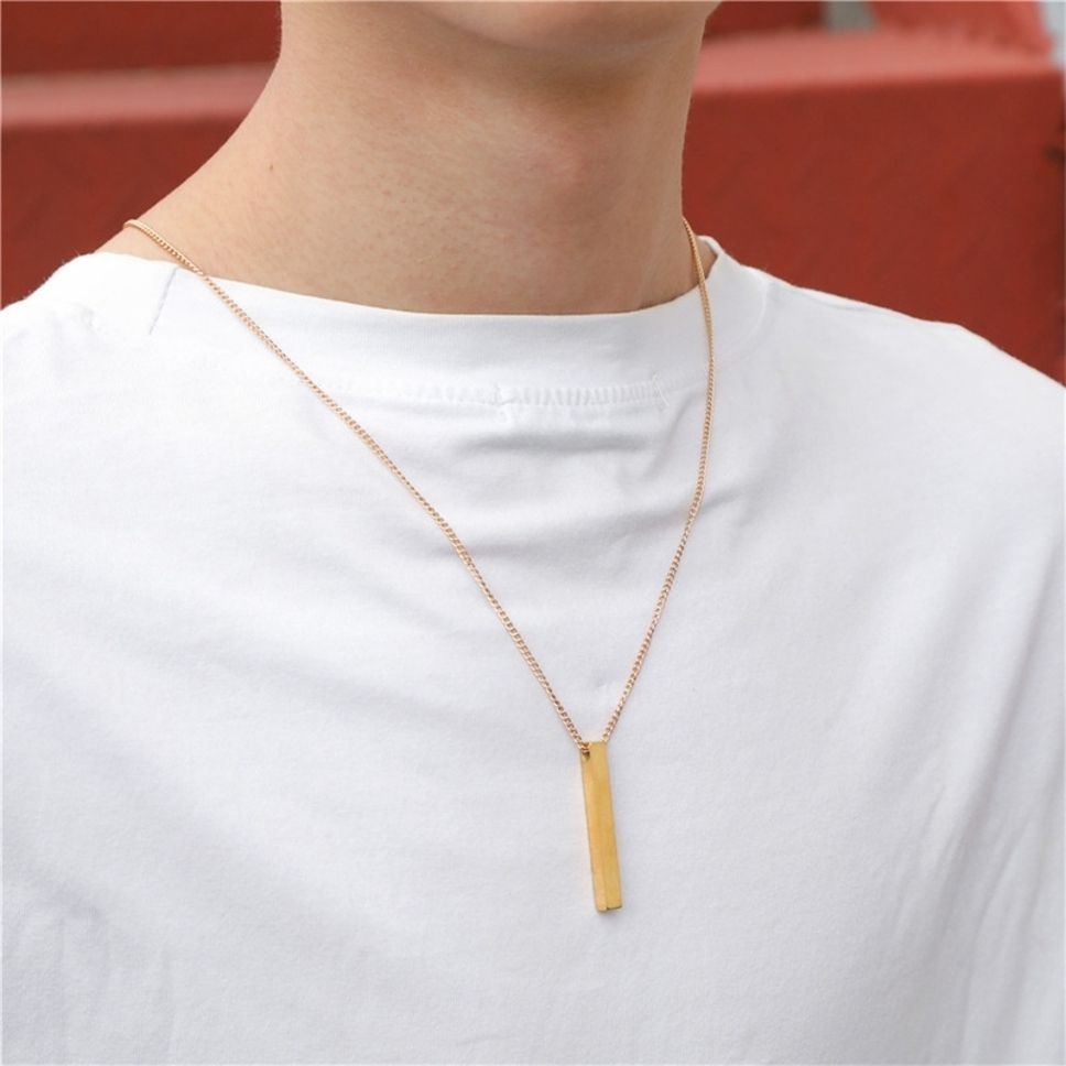 MYKI Anti-Tarnish Textured Bar Pendant Necklace (MKMC135-MPC)