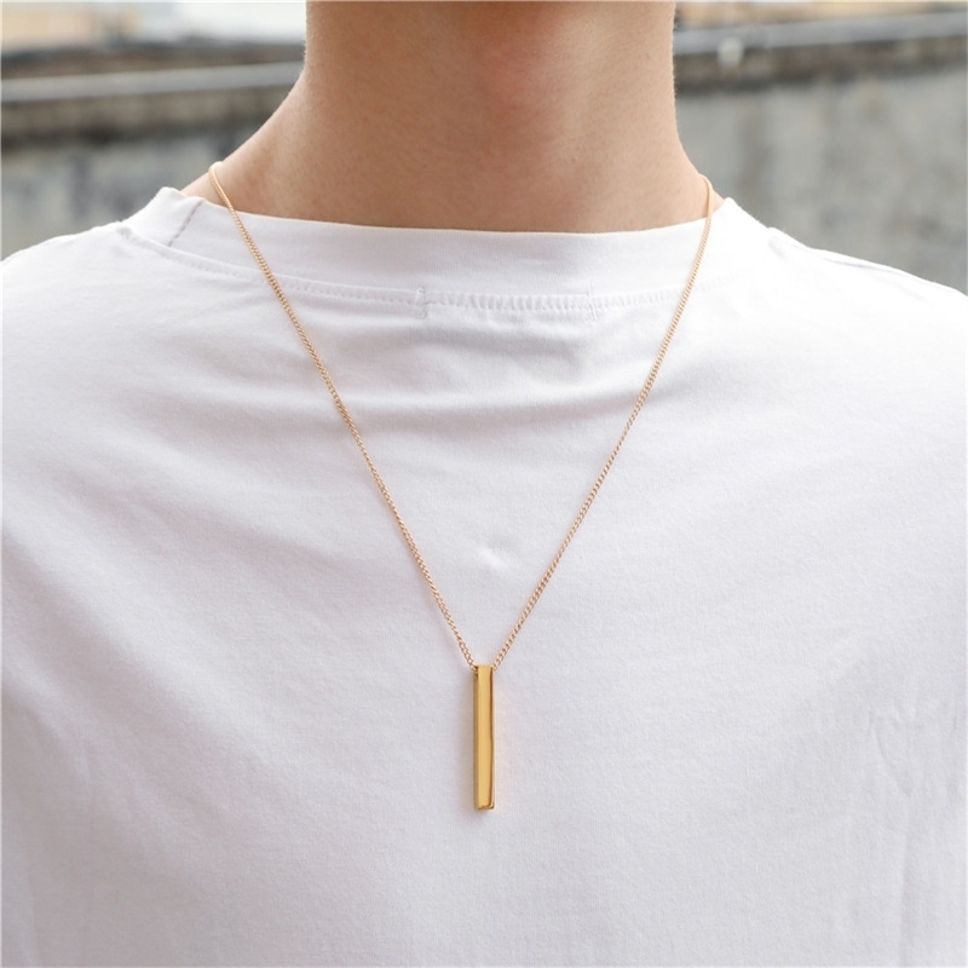 MYKI Anti-Tarnish Textured Bar Pendant Necklace (MKMC135-MPC)