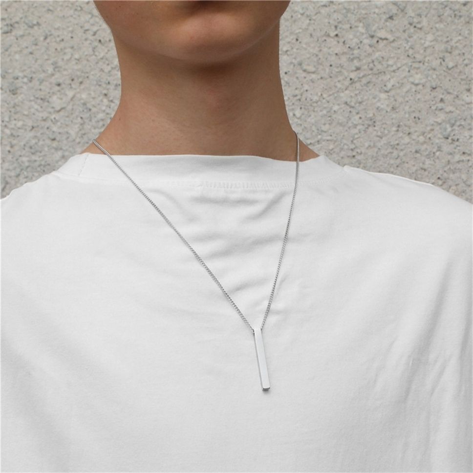 MYKI Anti-Tarnish Textured Bar Pendant Necklace (MKMC135-MPC)