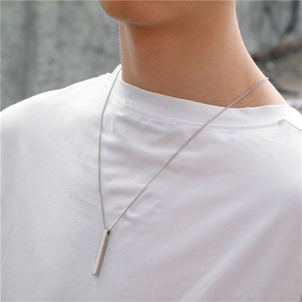 MYKI Anti-Tarnish Textured Bar Pendant Necklace (MKMC135-MPC)
