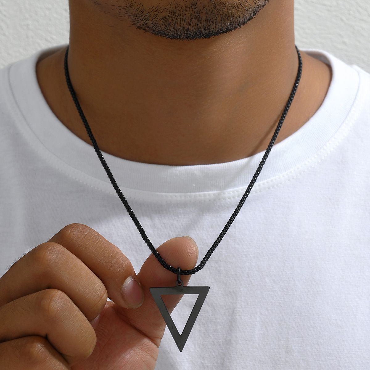 MYKI Anti-Tarnish Triangle Cutout Pendant Necklace (MKMC136-MPC)