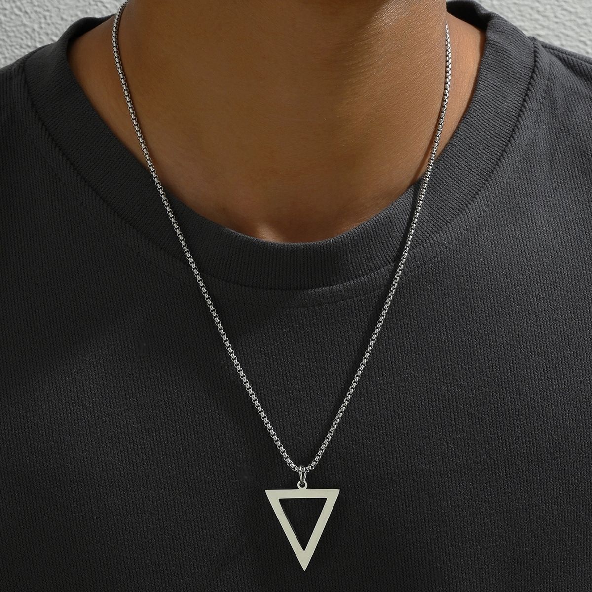 MYKI Anti-Tarnish Triangle Cutout Pendant Necklace (MKMC136-MPC)