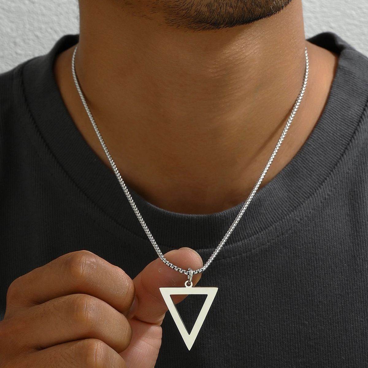 MYKI Anti-Tarnish Triangle Cutout Pendant Necklace (MKMC136-MPC)