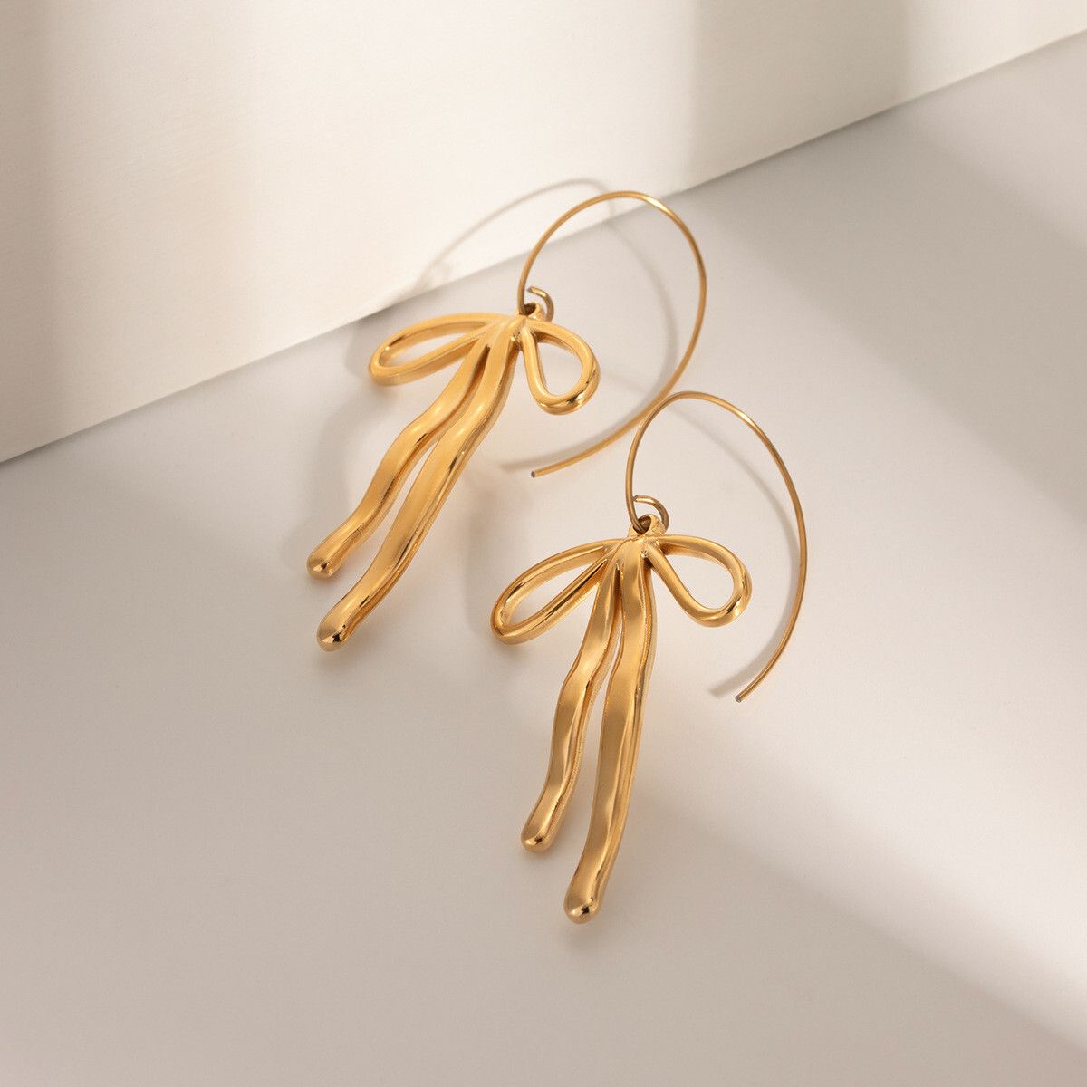 MYKI Gold Plated Ribbon Bow Long Drop Earrings | Anti Tarnish Finish (MKERCH1055G-SSYI)