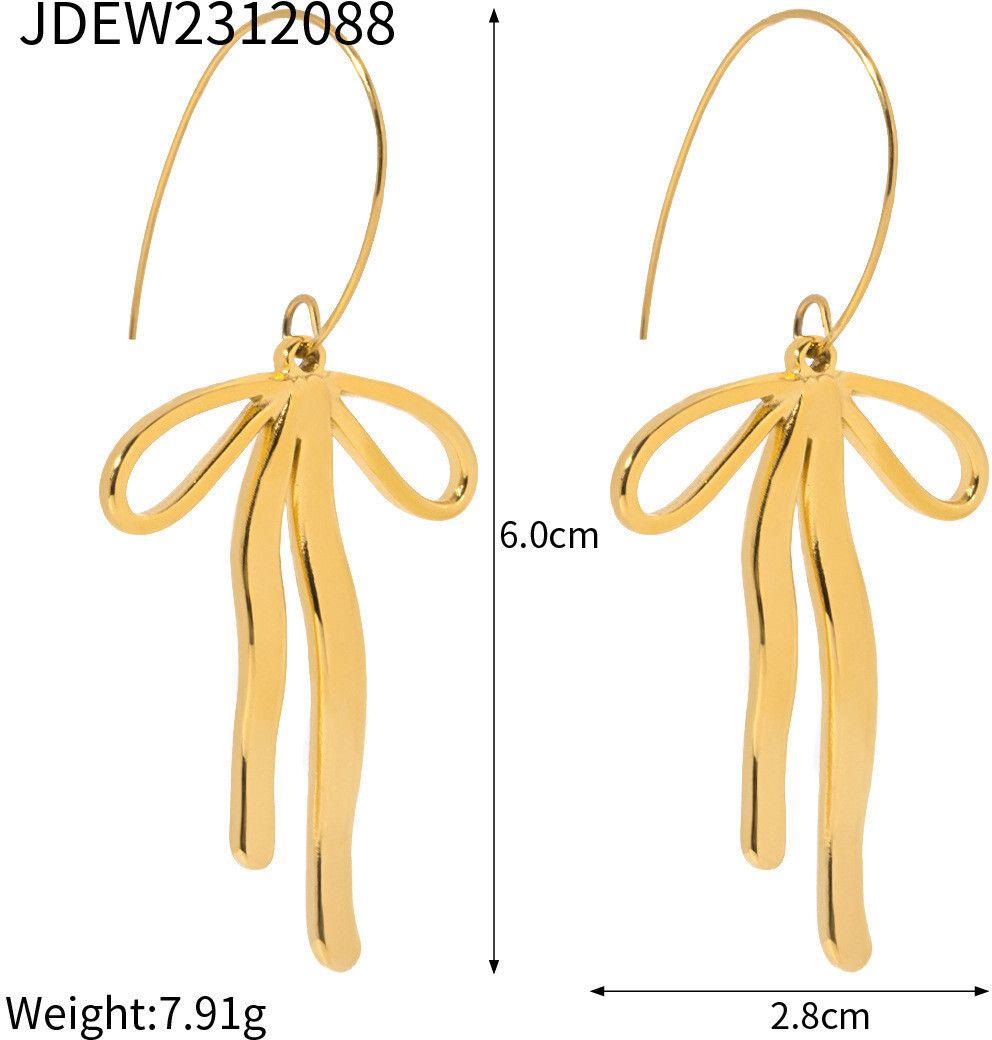 MYKI Gold Plated Ribbon Bow Long Drop Earrings | Anti Tarnish Finish (MKERCH1055G-SSYI)