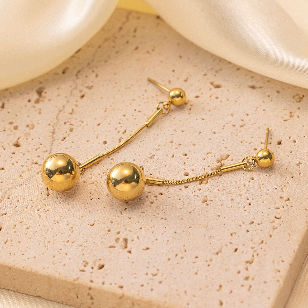 MYKI Gold Plated Long Ball Drop Earrings | Anti Tarnish Finish (MKERCH1058G-SSYI)