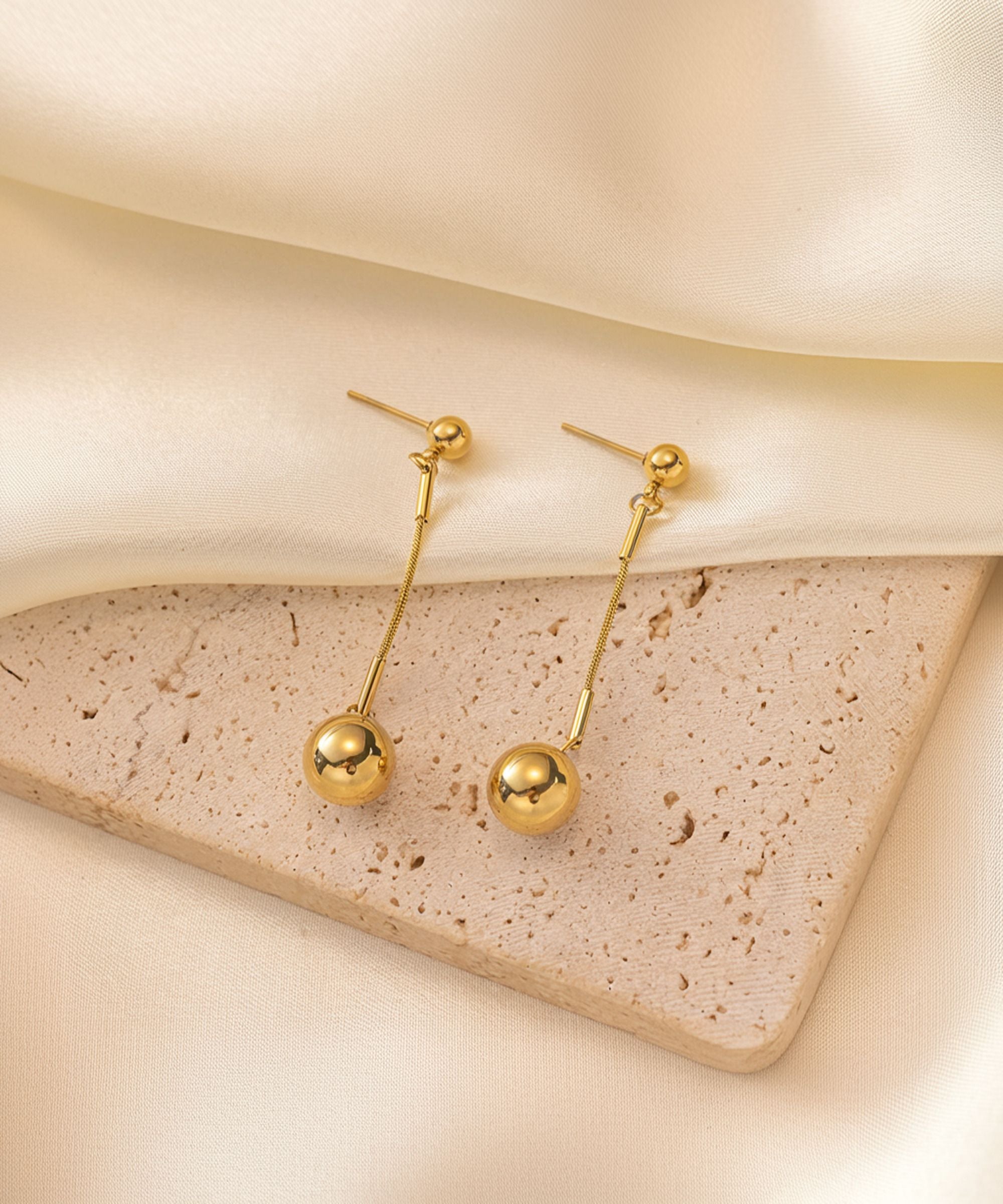 MYKI Gold Plated Long Ball Drop Earrings | Anti Tarnish Finish (MKERCH1058G-SSYI)