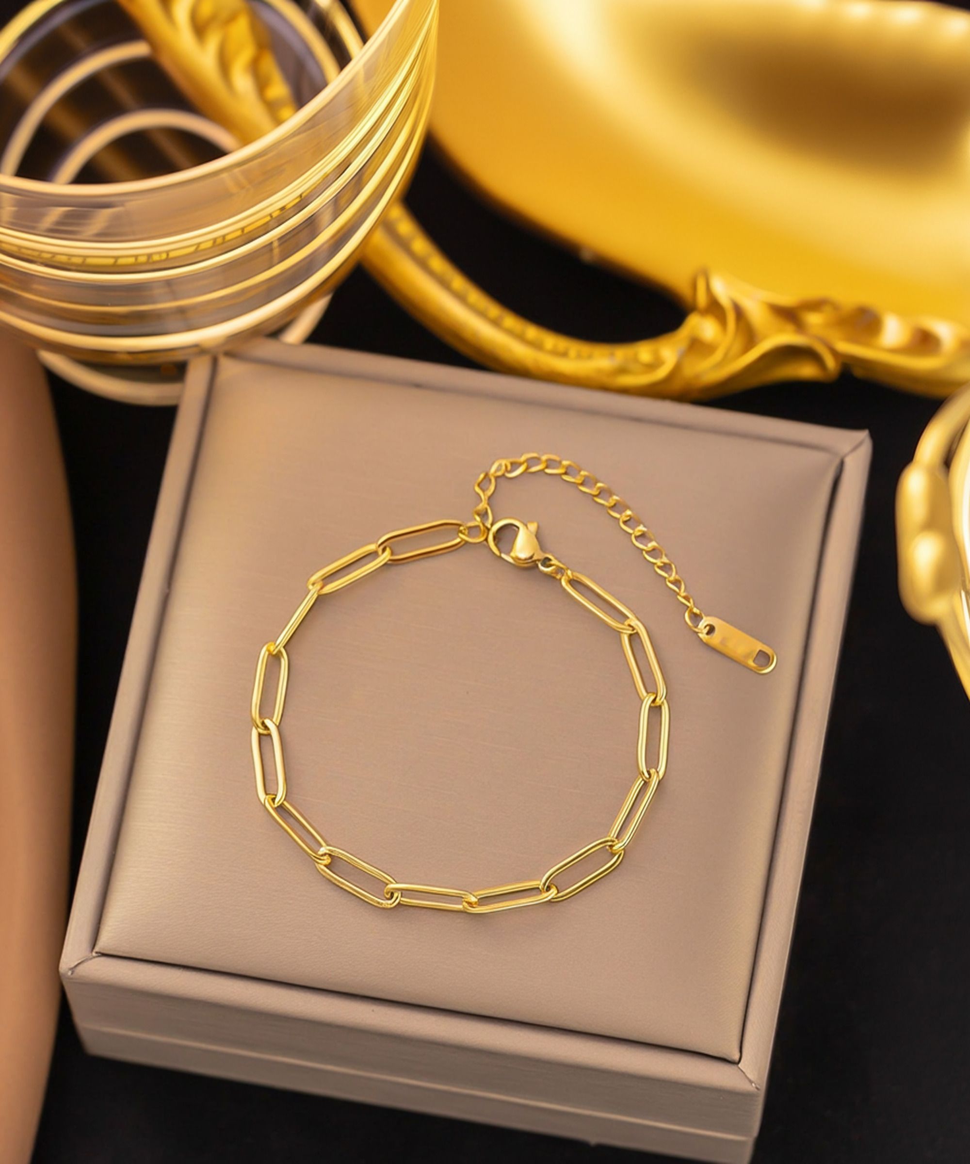 MYKI Gold Plated Oval Link Chain Bracelet | Anti Tarnish Finish(MKBRAD714G-SSYI)
