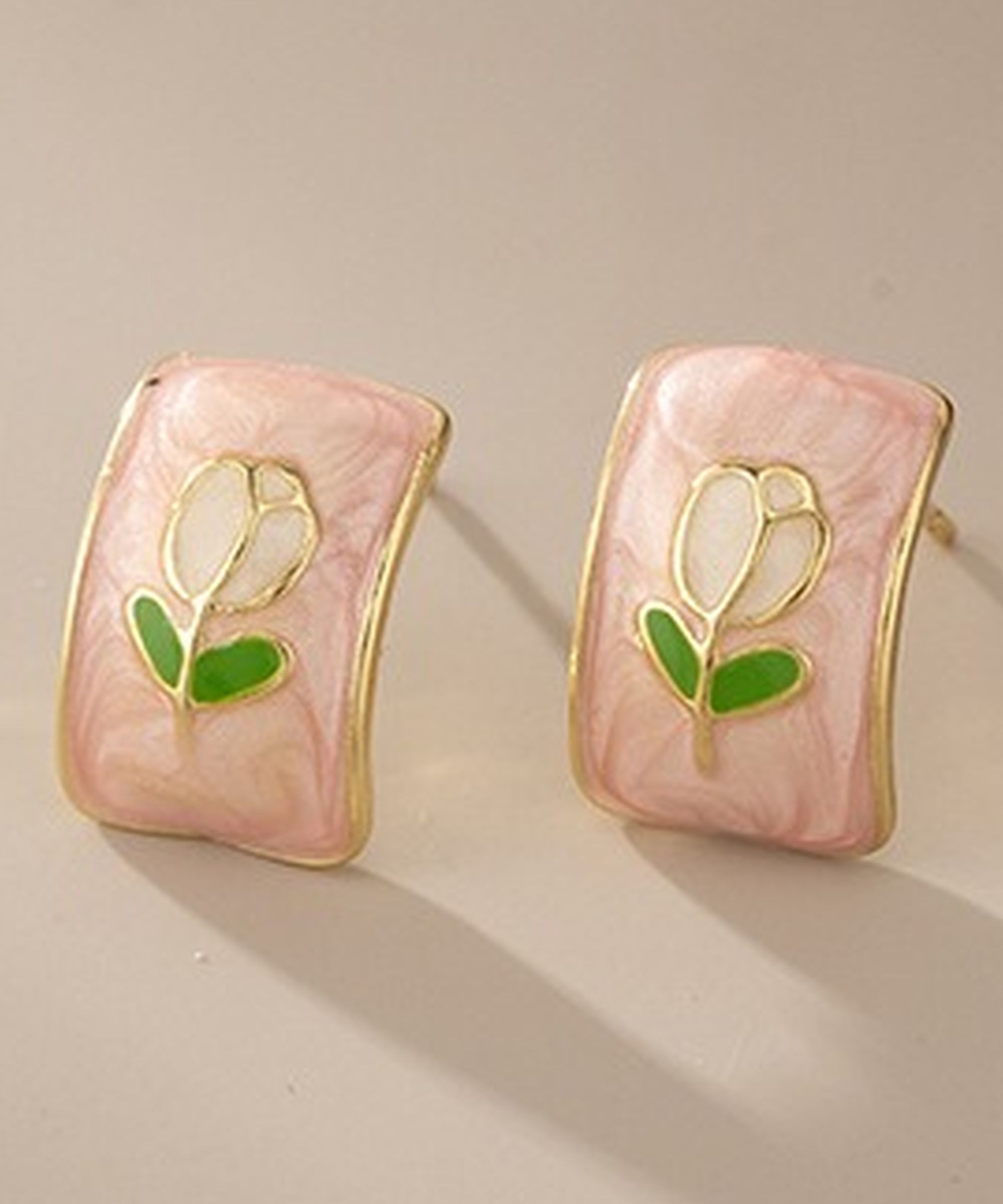 MYKI Pink Enamel Floral Korean Stud Earrings (MKERCH868PI-ANT) by MYKI | Korean Fashion Jewelry