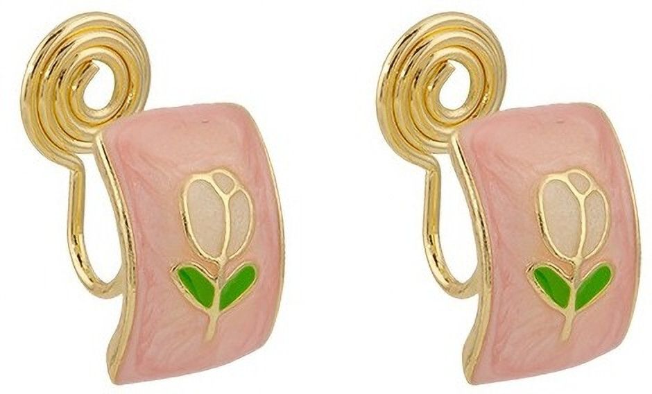 MYKI Pink Enamel Floral Korean Stud Earrings (MKERCH868PI-ANT)