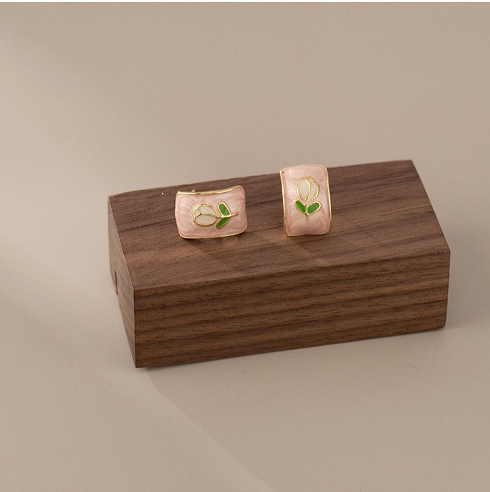MYKI Pink Enamel Floral Korean Stud Earrings (MKERCH868PI-ANT)