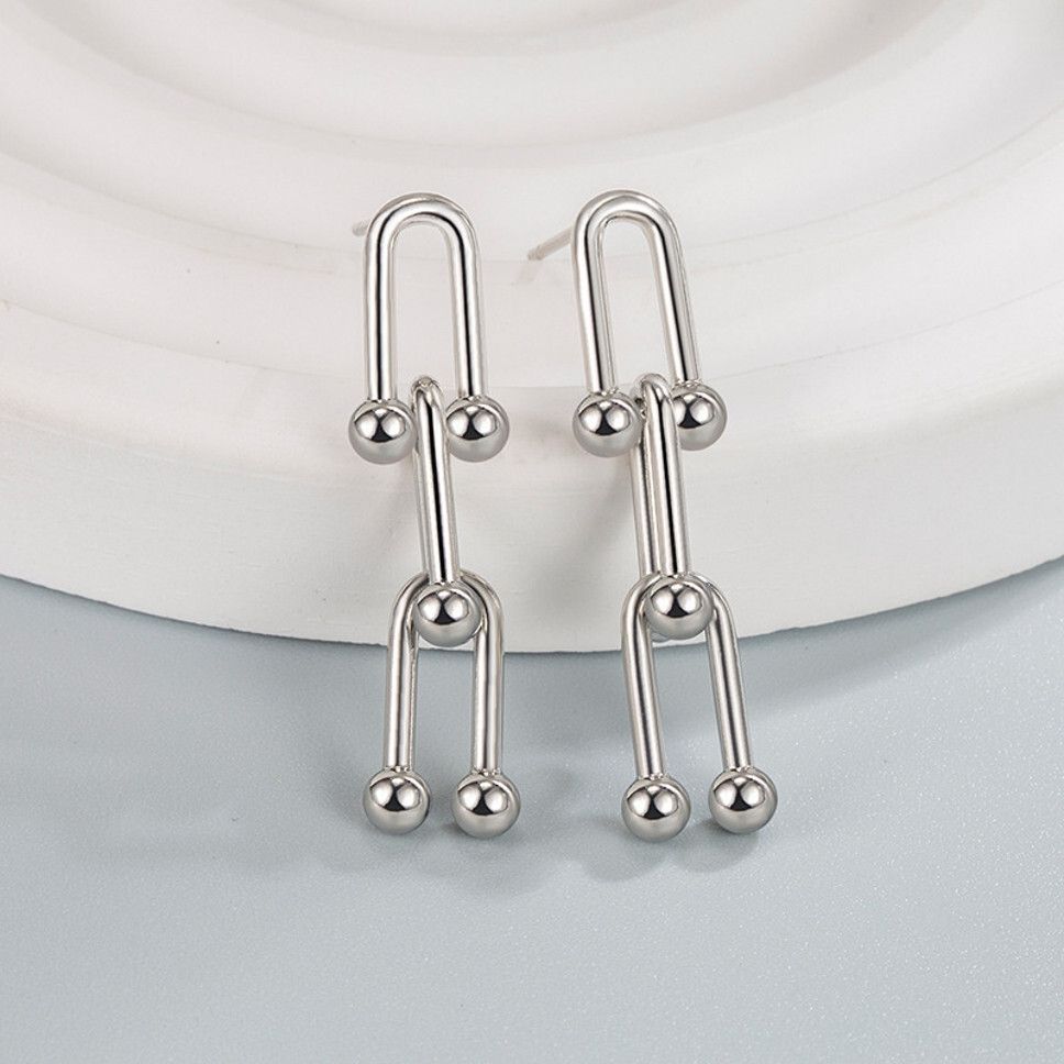 MYKI Geometric Anti-Tarnish Long Dangle Earrings (MKERCH927-SSYI)
