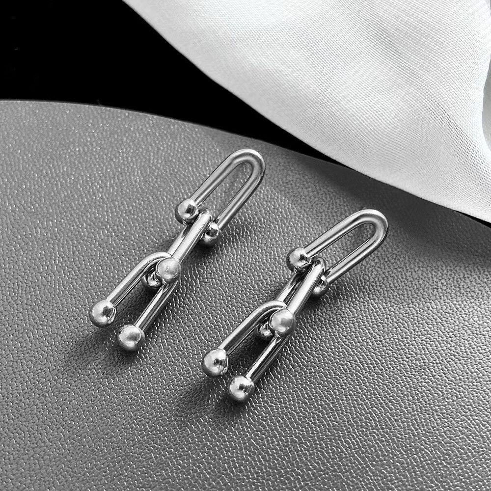 MYKI Geometric Anti-Tarnish Long Dangle Earrings (MKERCH927-SSYI)