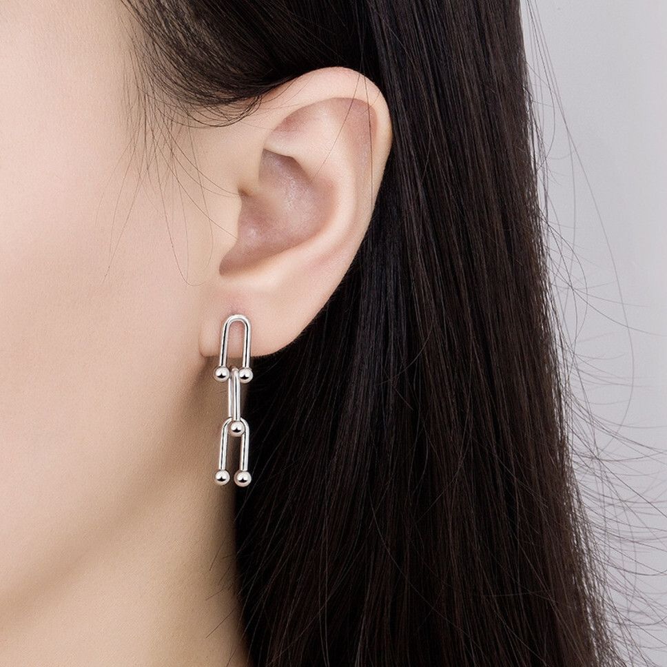 MYKI Geometric Anti-Tarnish Long Dangle Earrings (MKERCH927-SSYI)