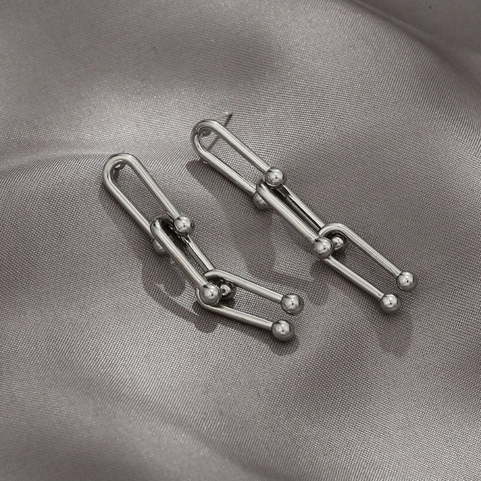 MYKI Geometric Anti-Tarnish Long Dangle Earrings (MKERCH927-SSYI)