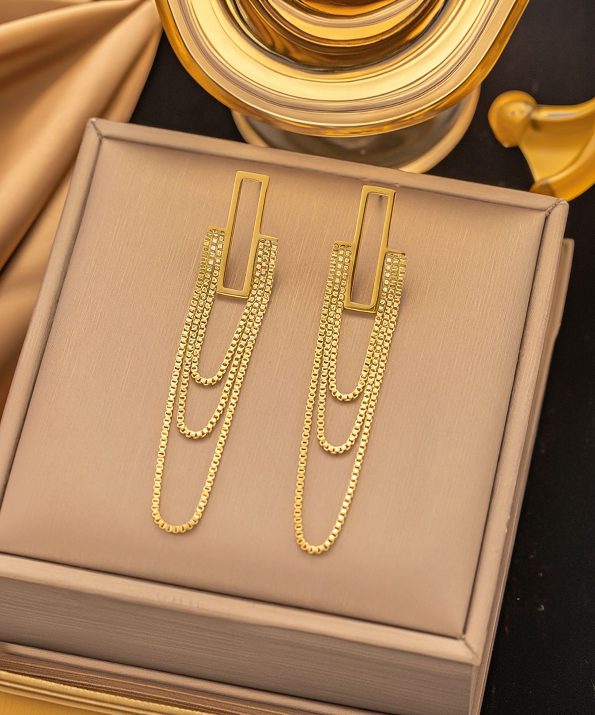 MYKI Gold Plated Layered Chain Drop Earrings | Statement Design (MKERCH1045G-SSYI)