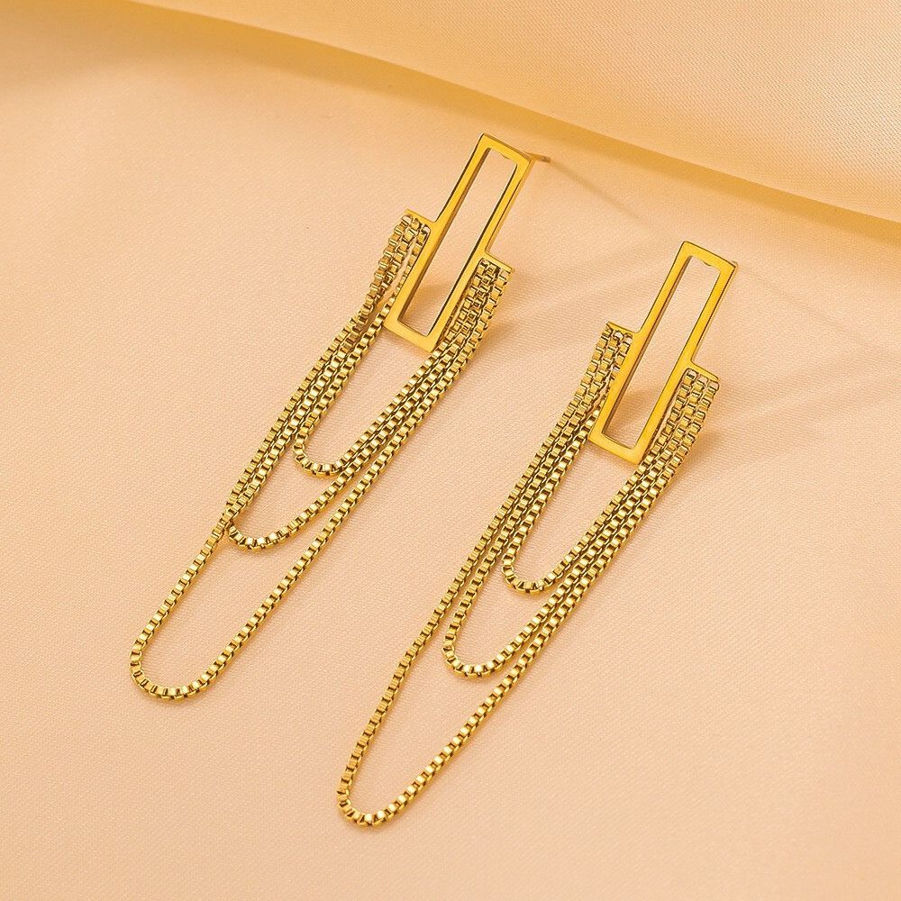 MYKI Gold Plated Layered Chain Drop Earrings | Statement Design (MKERCH1045G-SSYI)