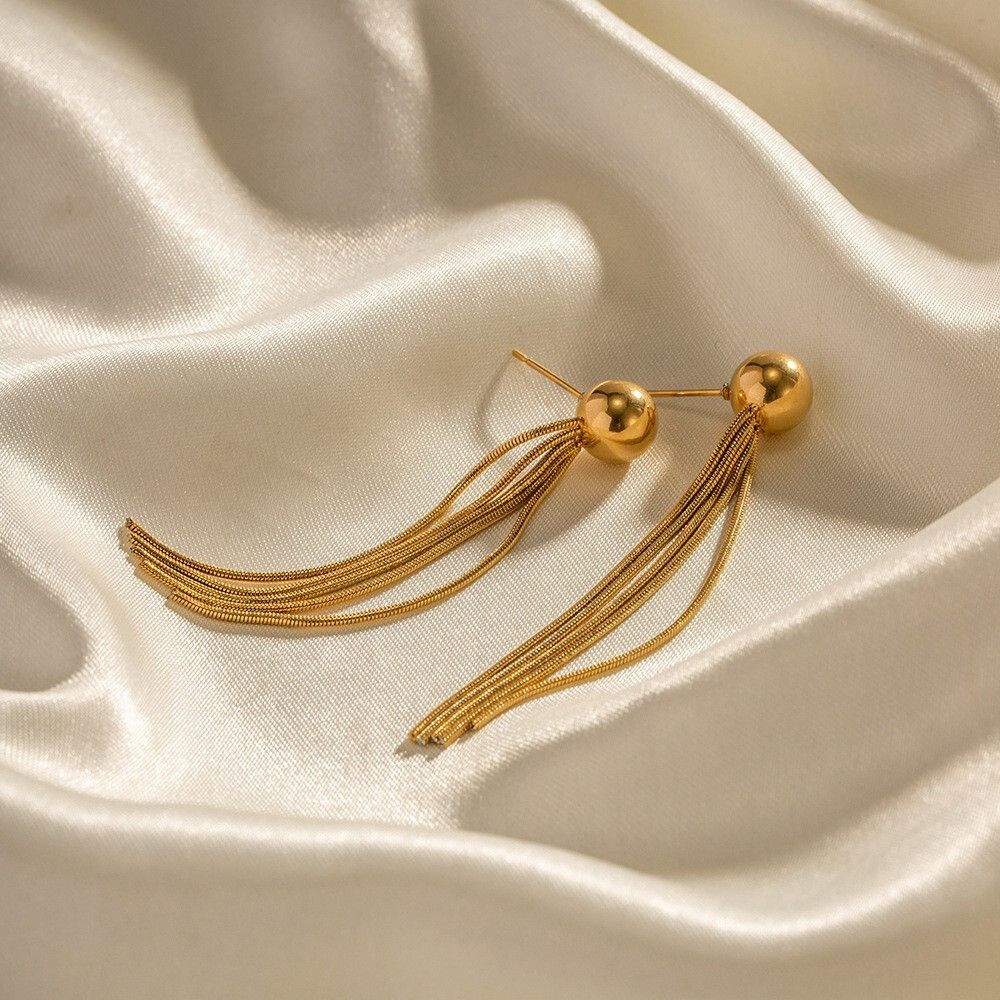 MYKI Gold Plated Multi-Chain Fringe Anti-Tarnish Dangle Earrings (MKERCH945G-SSYI)