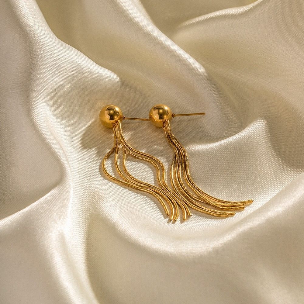MYKI Gold Plated Multi-Chain Fringe Anti-Tarnish Dangle Earrings (MKERCH945G-SSYI)