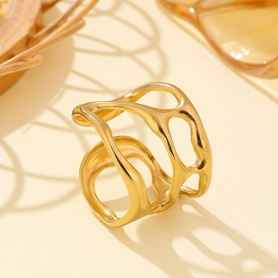 MYKI Abstract Wave Adjustable Ring | Anti-Tarnish (MKR747-SSYI)