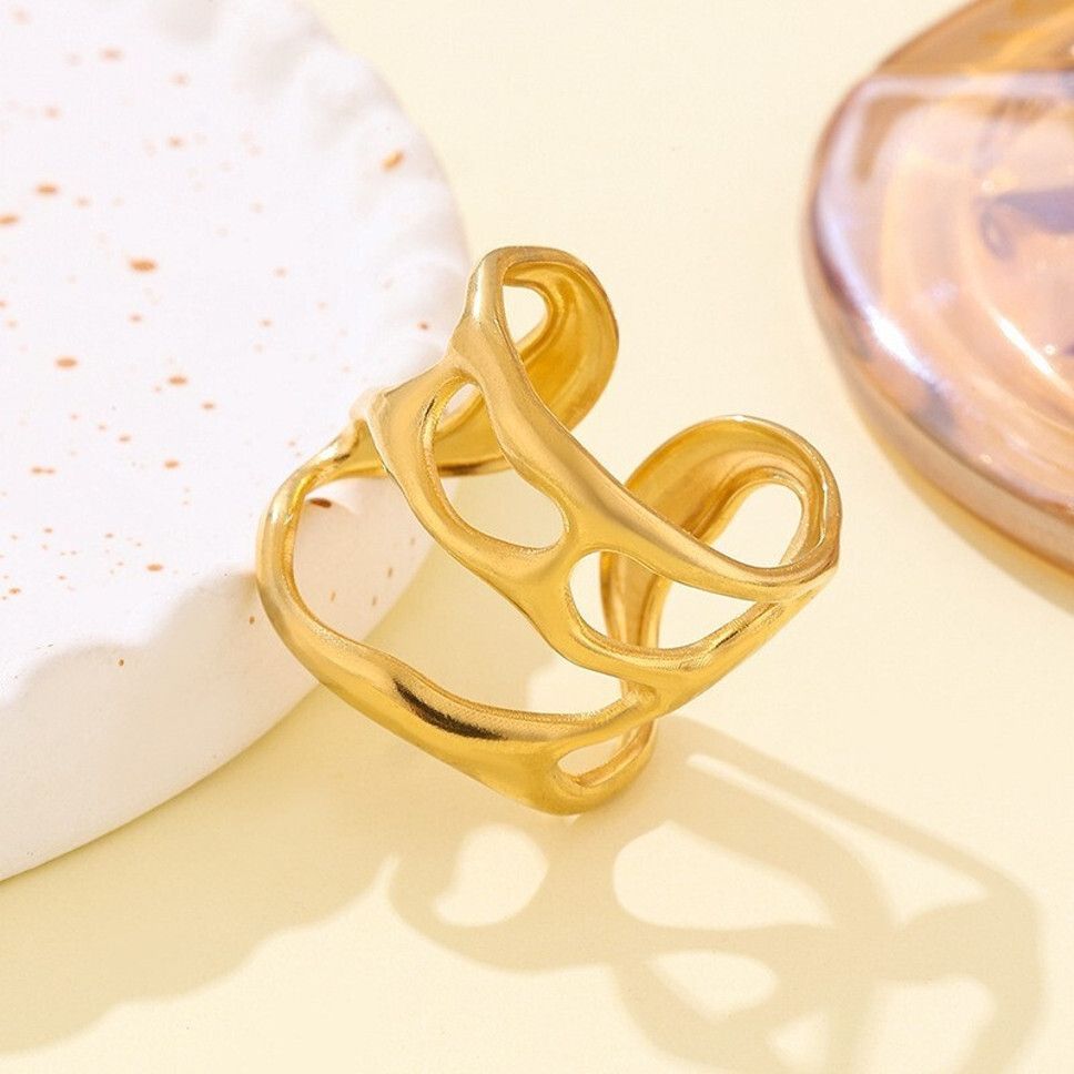 MYKI Abstract Wave Adjustable Ring | Anti-Tarnish (MKR747-SSYI)
