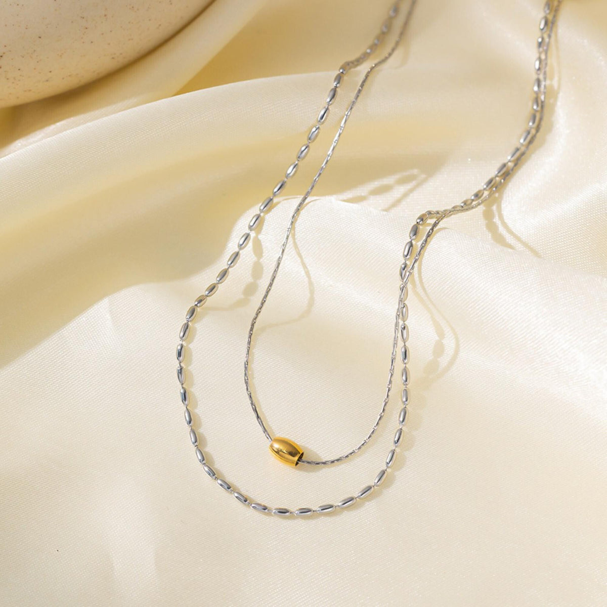 MYKI Dual Layer Silver–Gold Bead Necklace (MK759S-SSYI)