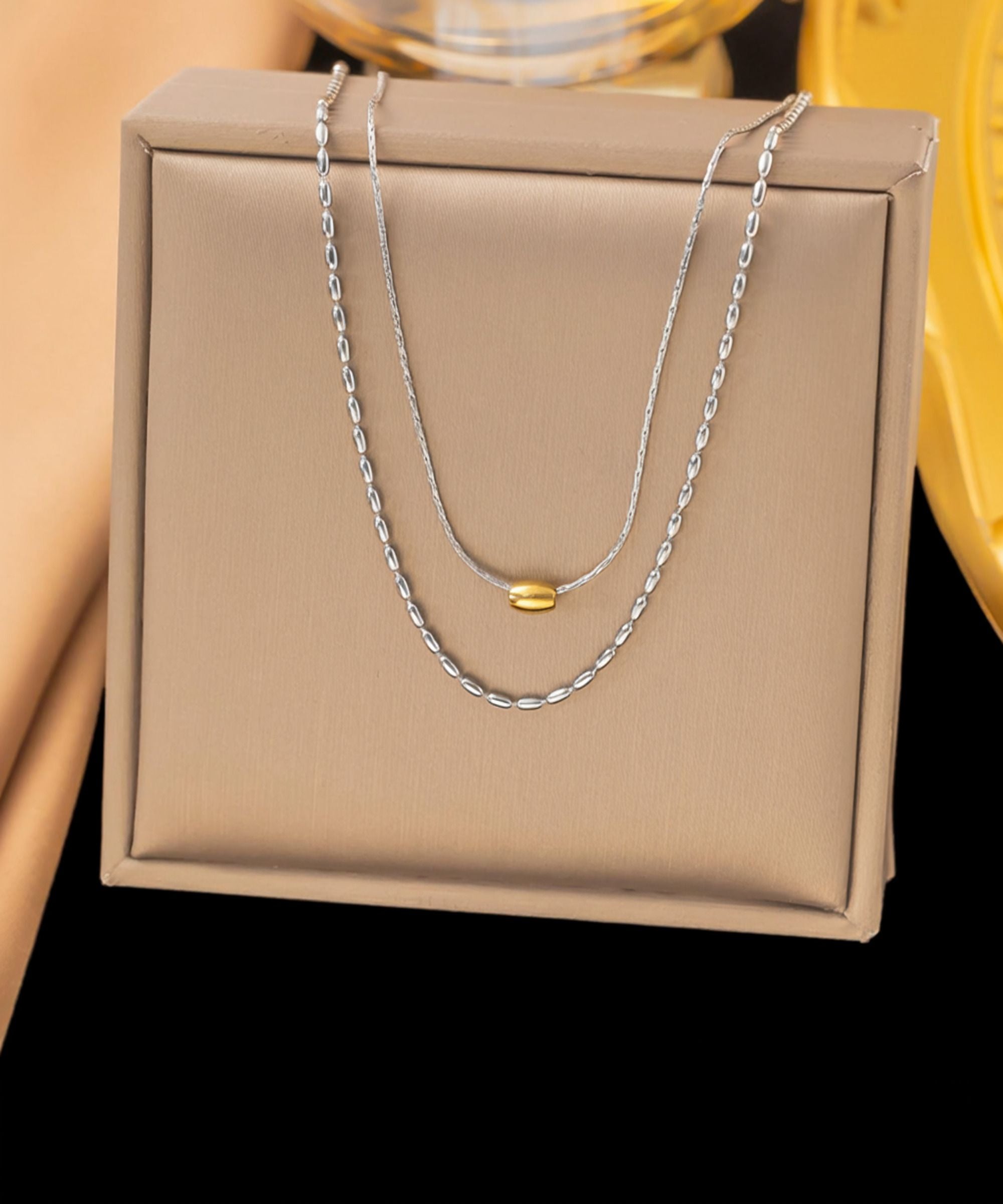 MYKI Dual Layer Silver–Gold Bead Necklace (MK759S-SSYI)