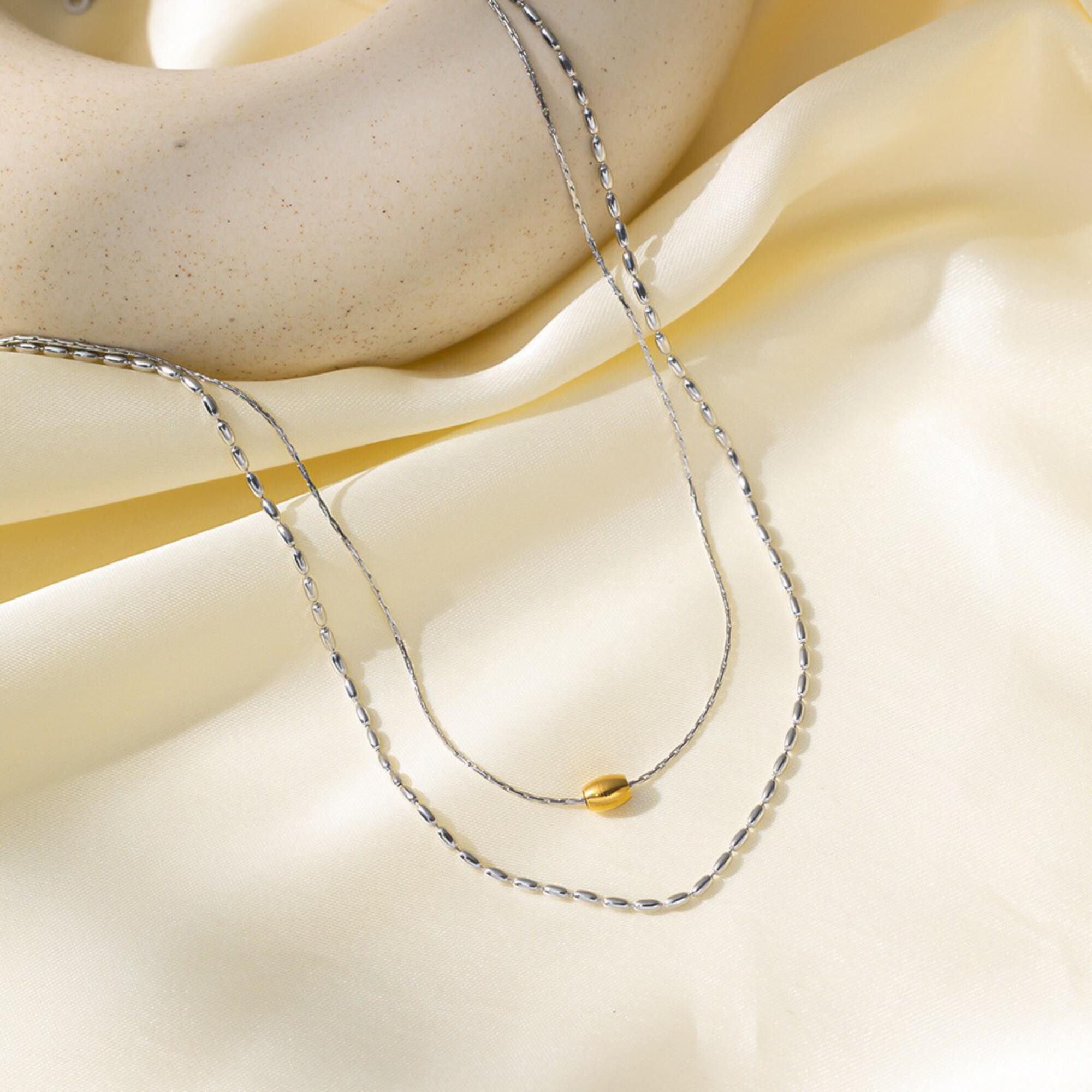 MYKI Dual Layer Silver–Gold Bead Necklace (MK759S-SSYI)