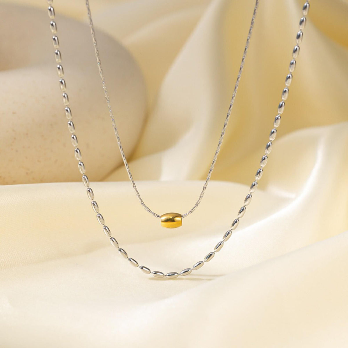 MYKI Dual Layer Silver–Gold Bead Necklace (MK759S-SSYI)