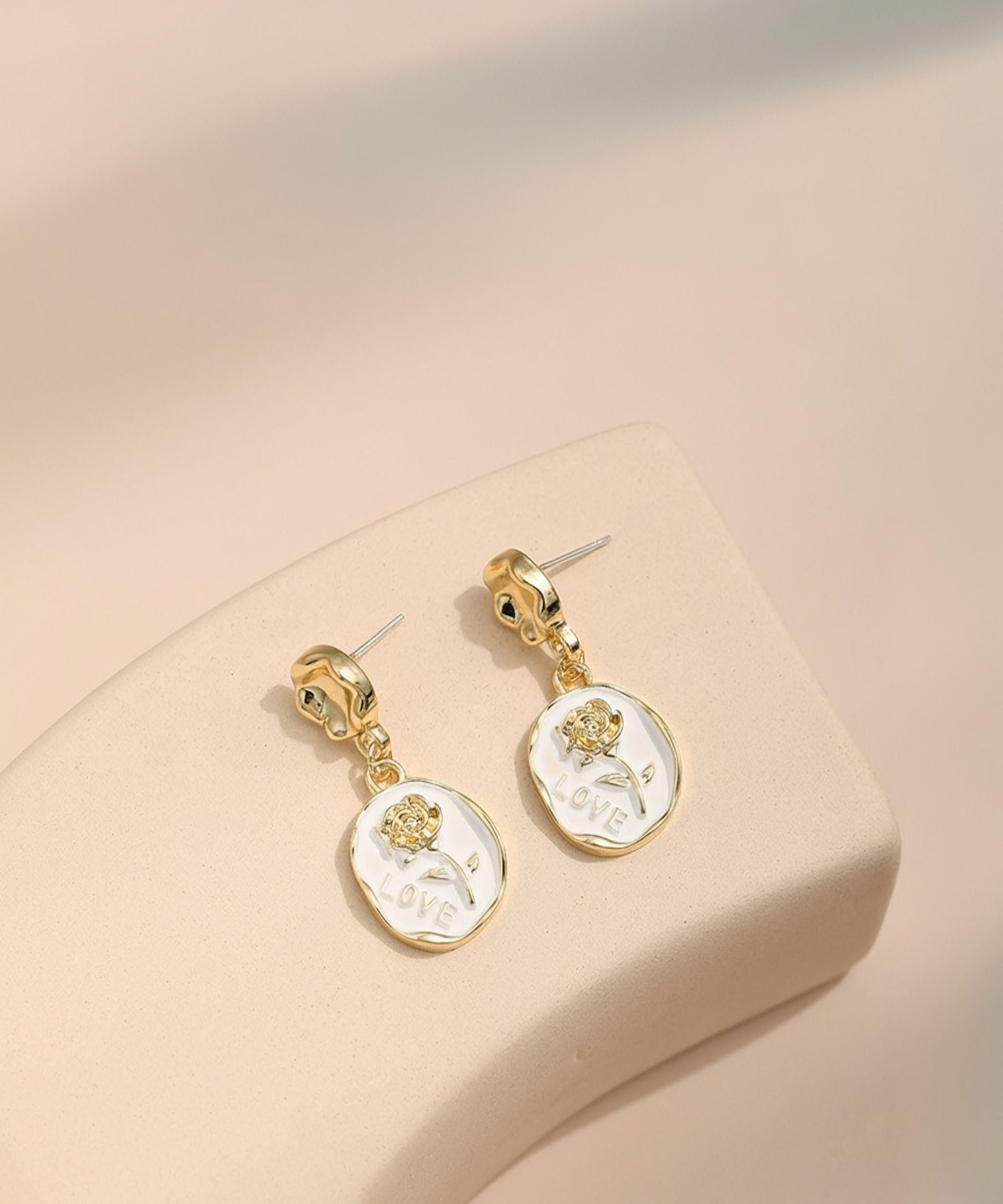 MYKI Gold White Love Coin Korean Drop Earrings (MKERCH897PI-ANT) by MYKI | Korean Fashion Jewelry