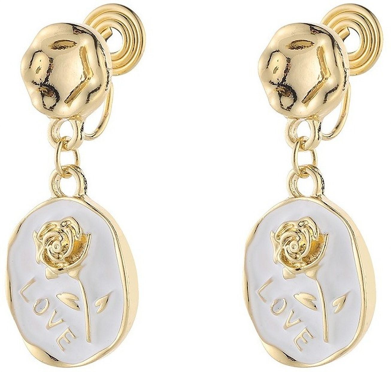MYKI Gold White Love Coin Korean Drop Earrings (MKERCH897PI-ANT)