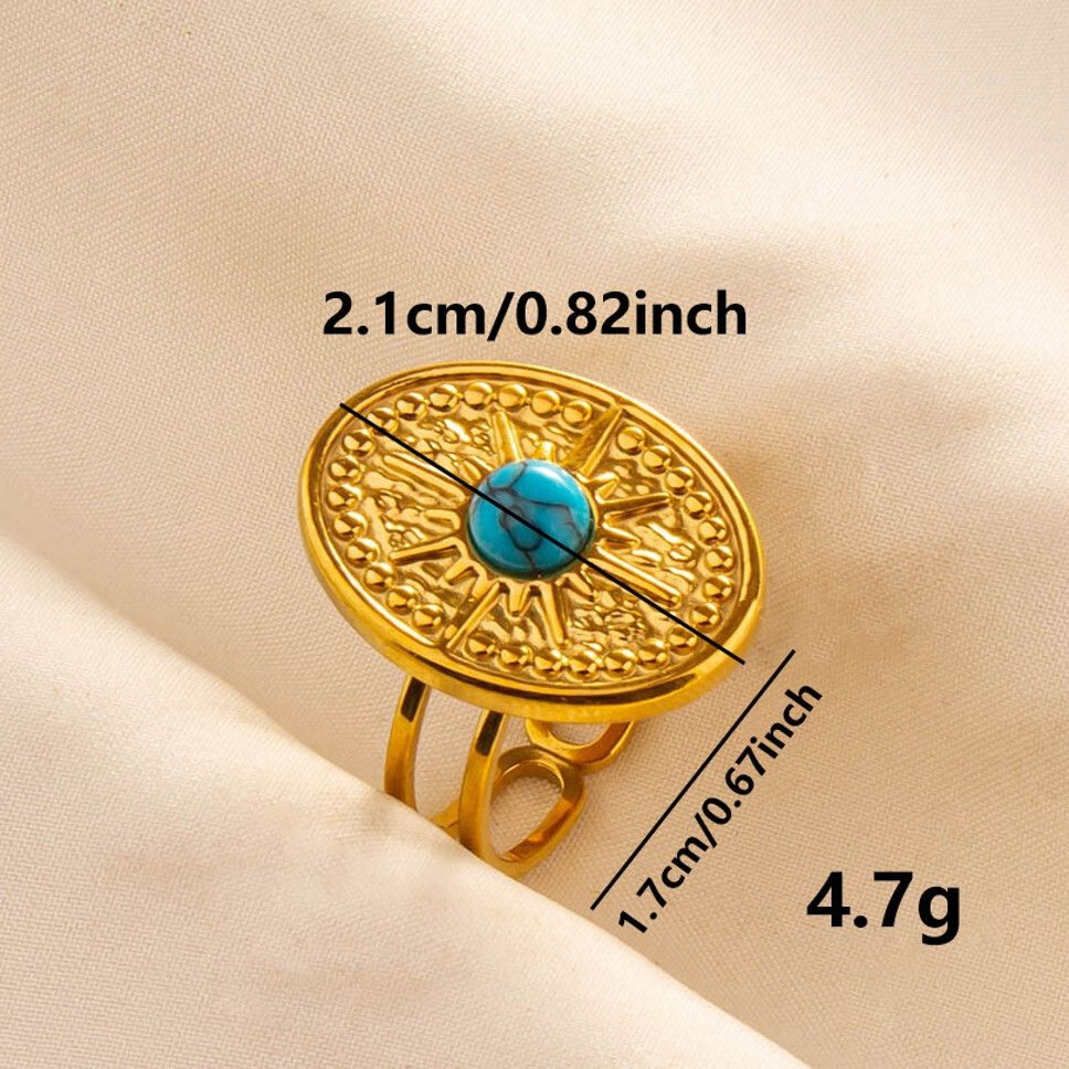 MYKI Gold-Plated Adjustable Ring with Turquoise Stone | Anti-Tarnish Finish (MKR714G-SSYI)