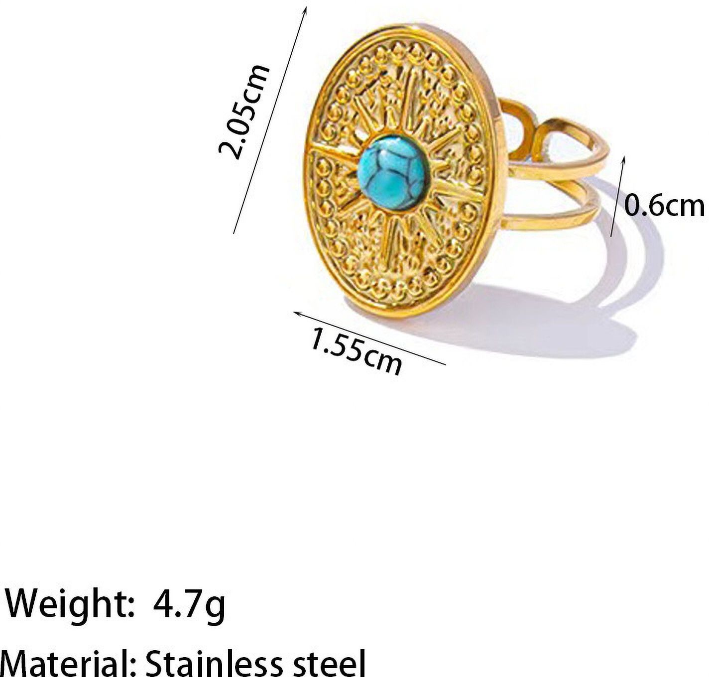 MYKI Gold-Plated Adjustable Ring with Turquoise Stone | Anti-Tarnish Finish (MKR714G-SSYI)
