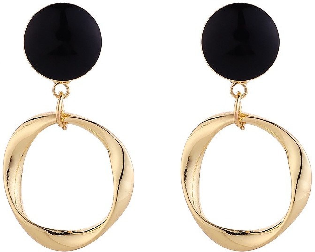 MYKI Black & Gold Korean Hoop Dangle Earrings | Glossy Finish (MKERCH810PI-ANT)