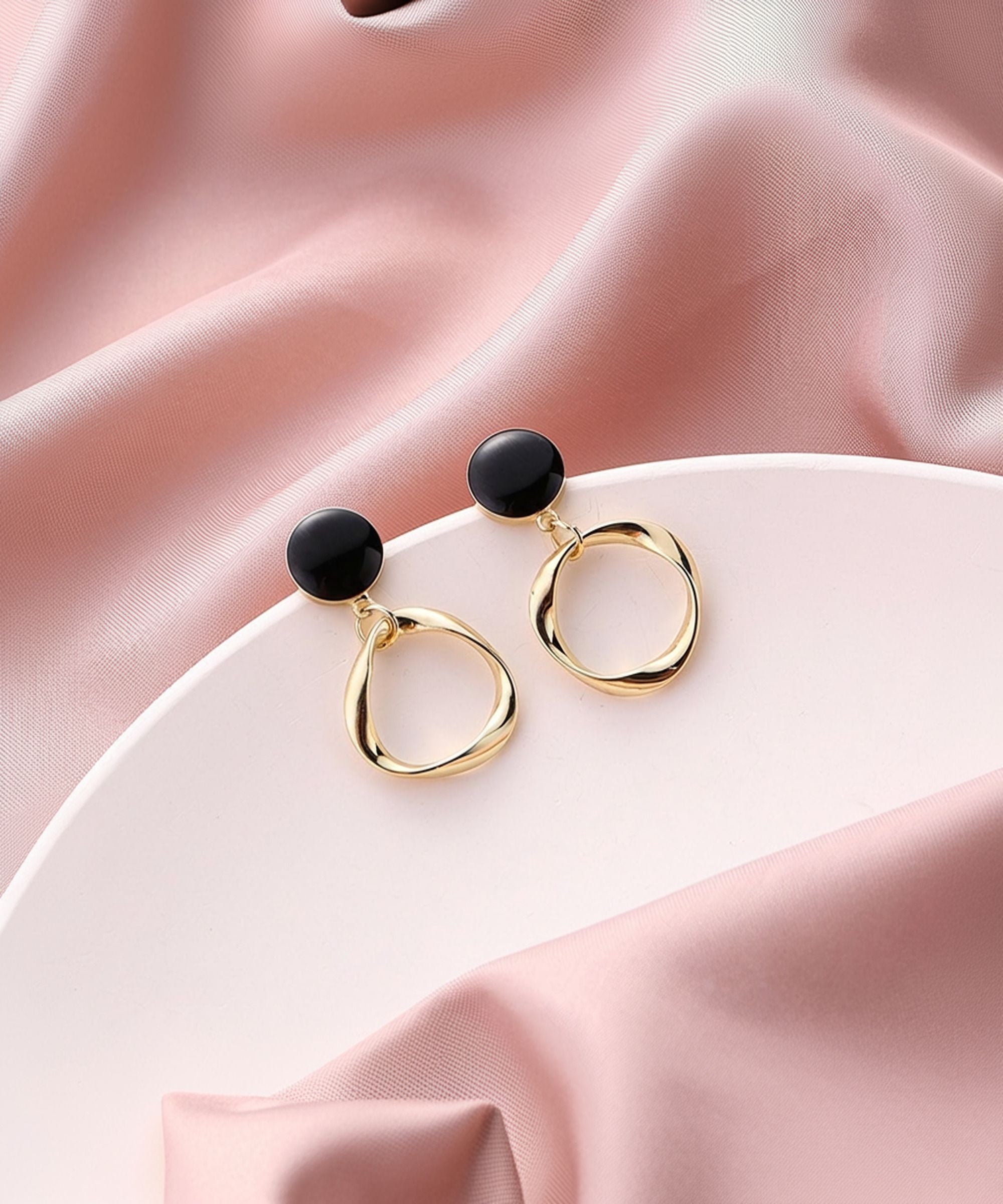 MYKI Black & Gold Korean Hoop Dangle Earrings | Glossy Finish (MKERCH810PI-ANT) by MYKI | Korean Fashion Jewelry