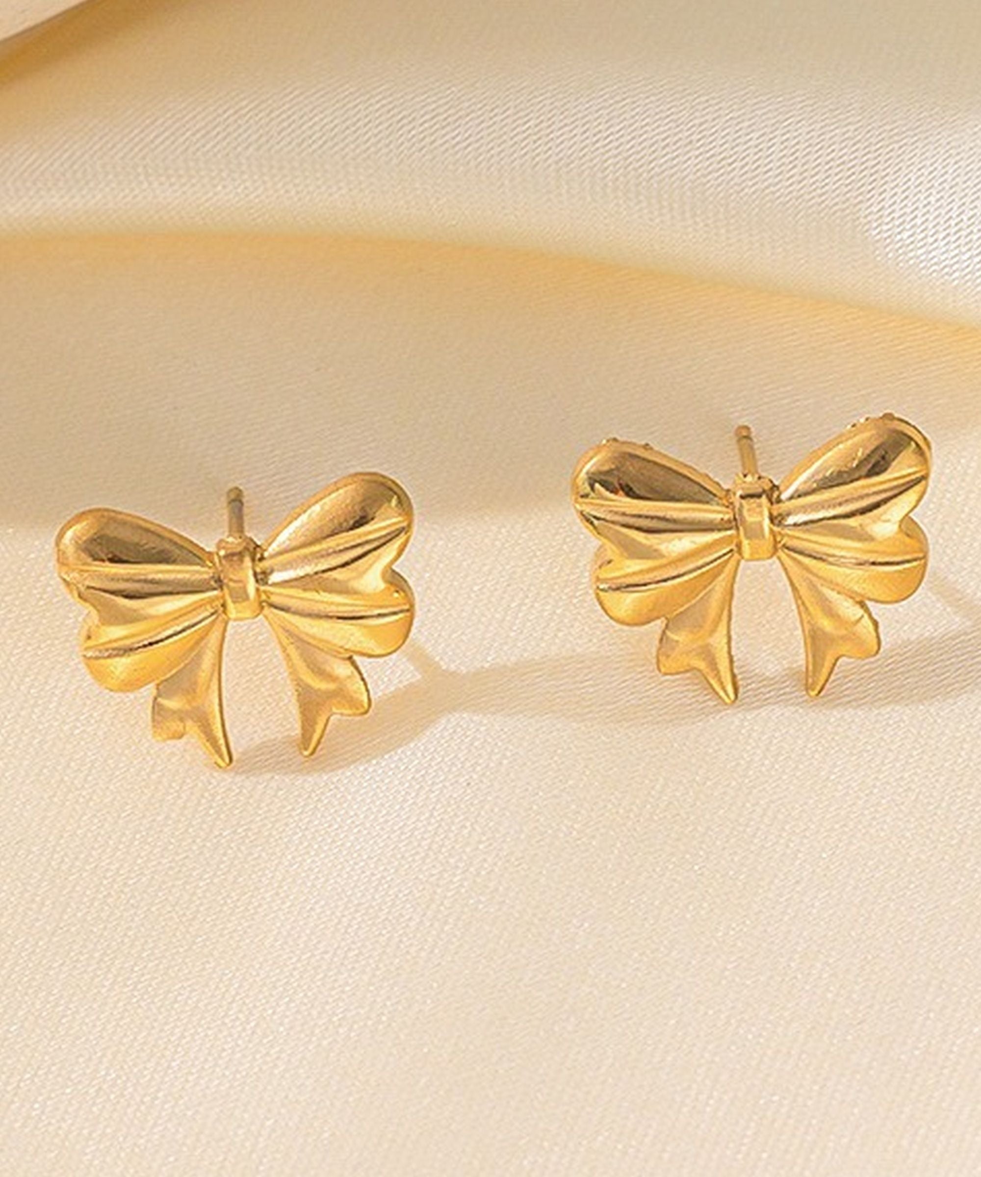 MYKI Gold Plated Bow Design Anti-Tarnish Stud Earrings (MKERCH936G-SSYI)