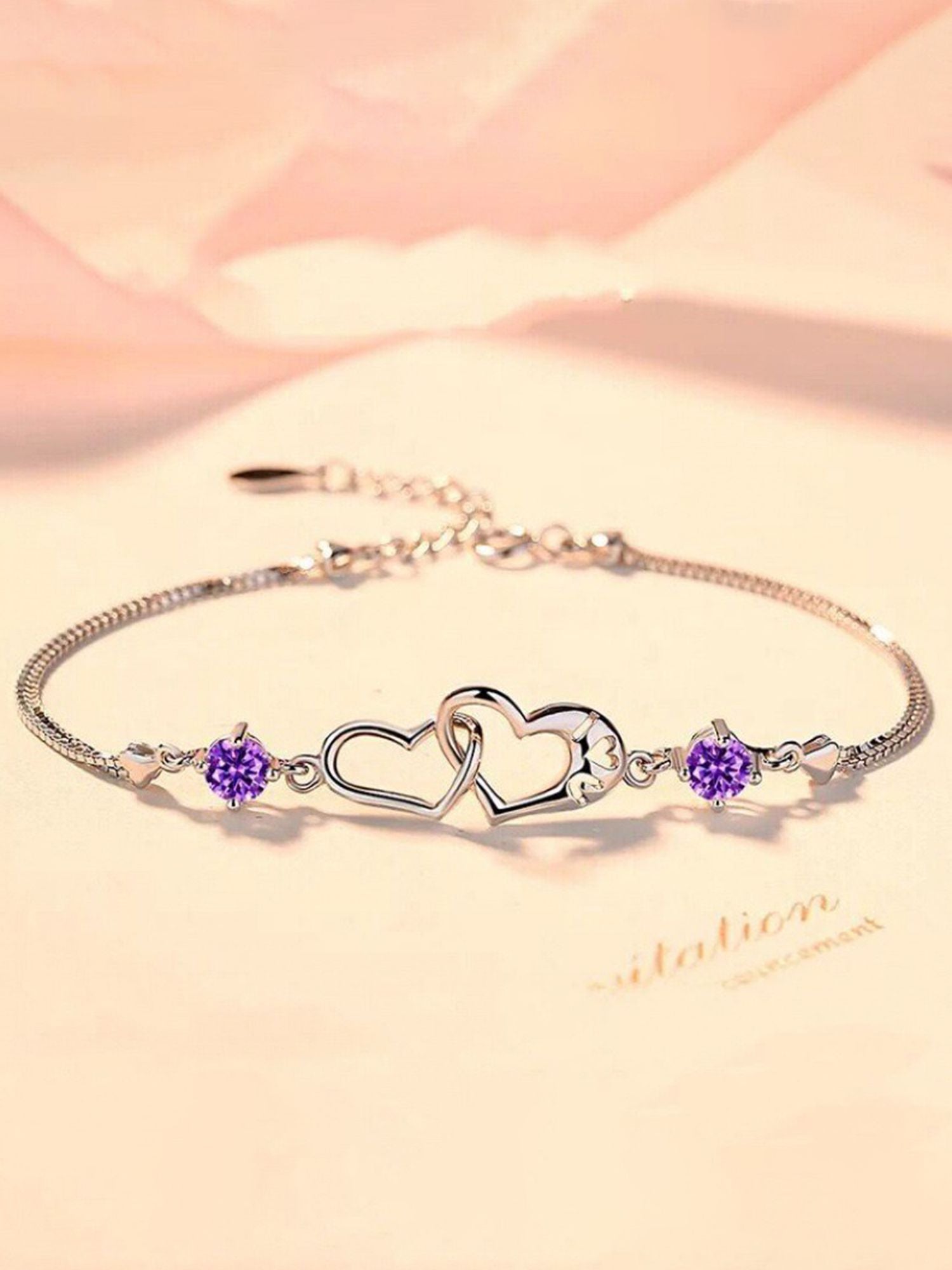 MYKI Dazzling Double Heart Cubic Zircon Bracelet(RoseGold) (MKBRAD331P)