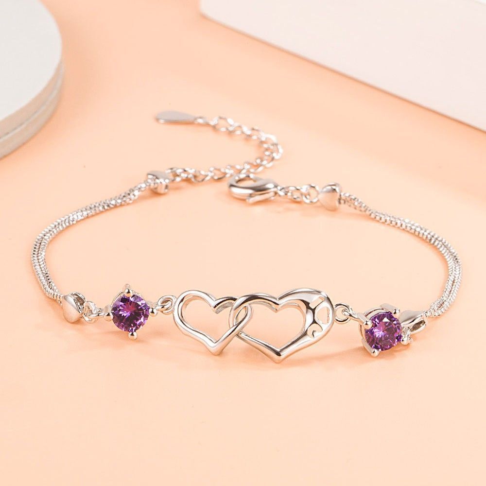 MYKI Dazzling Double Heart Cubic Zircon Bracelet(RoseGold) (MKBRAD331P)