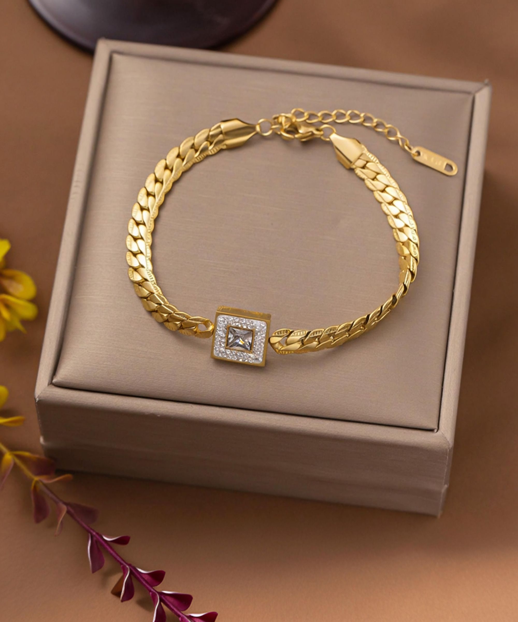 MYKI Coloured Stone Cuban Bracelet | Premium Finish(MKBRAD771G-SSYI)