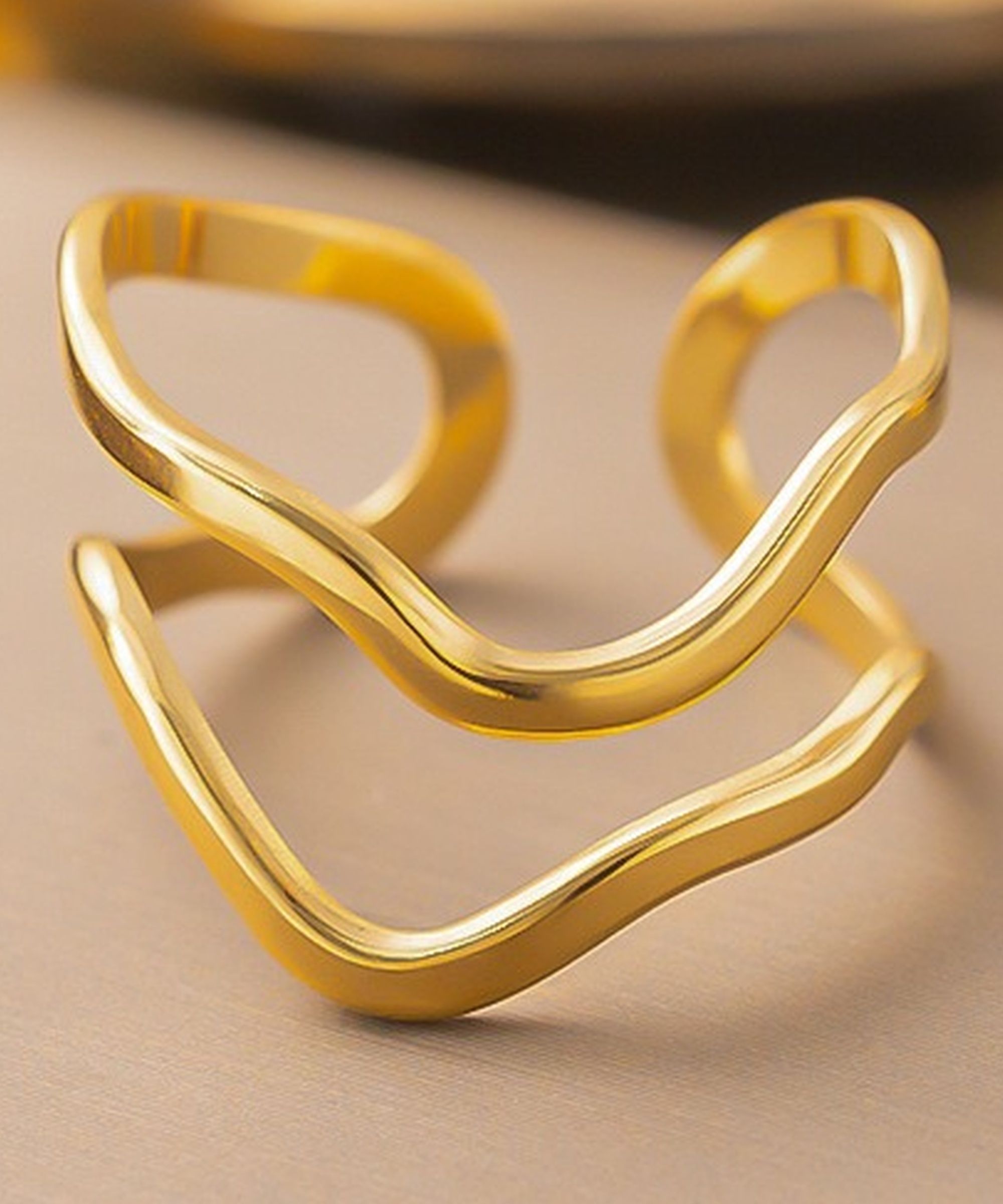 MYKI Double Wave Adjustable Ring | Minimal Anti-Tarnish Design (MKR724-SSYI)