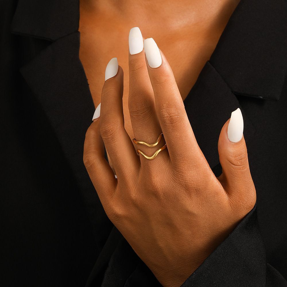 MYKI Double Wave Adjustable Ring | Minimal Anti-Tarnish Design (MKR724-SSYI)