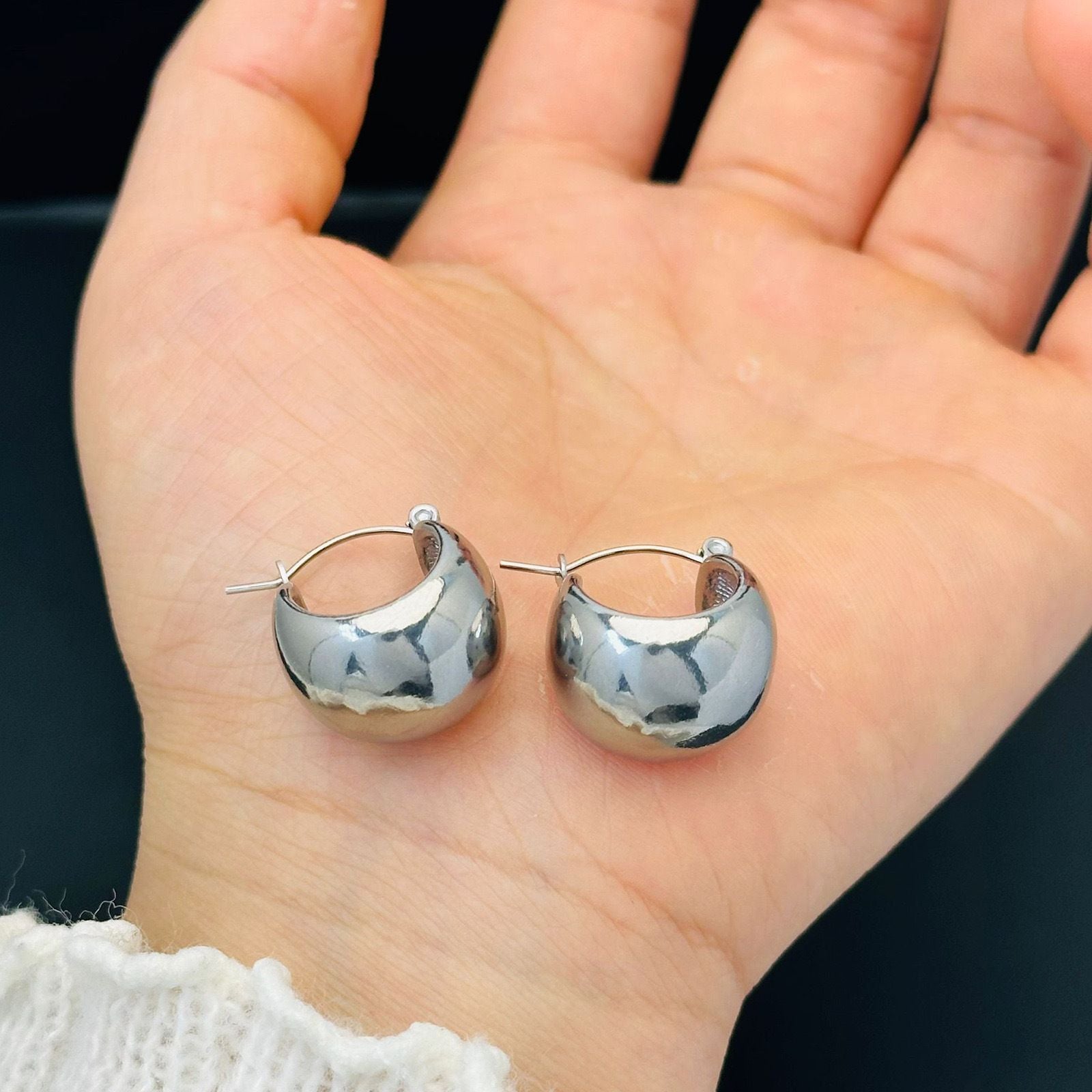 MYKI Dome Hoop Anti Tarnish Earrings | MYKI (MKERCH1033G-SSYI)