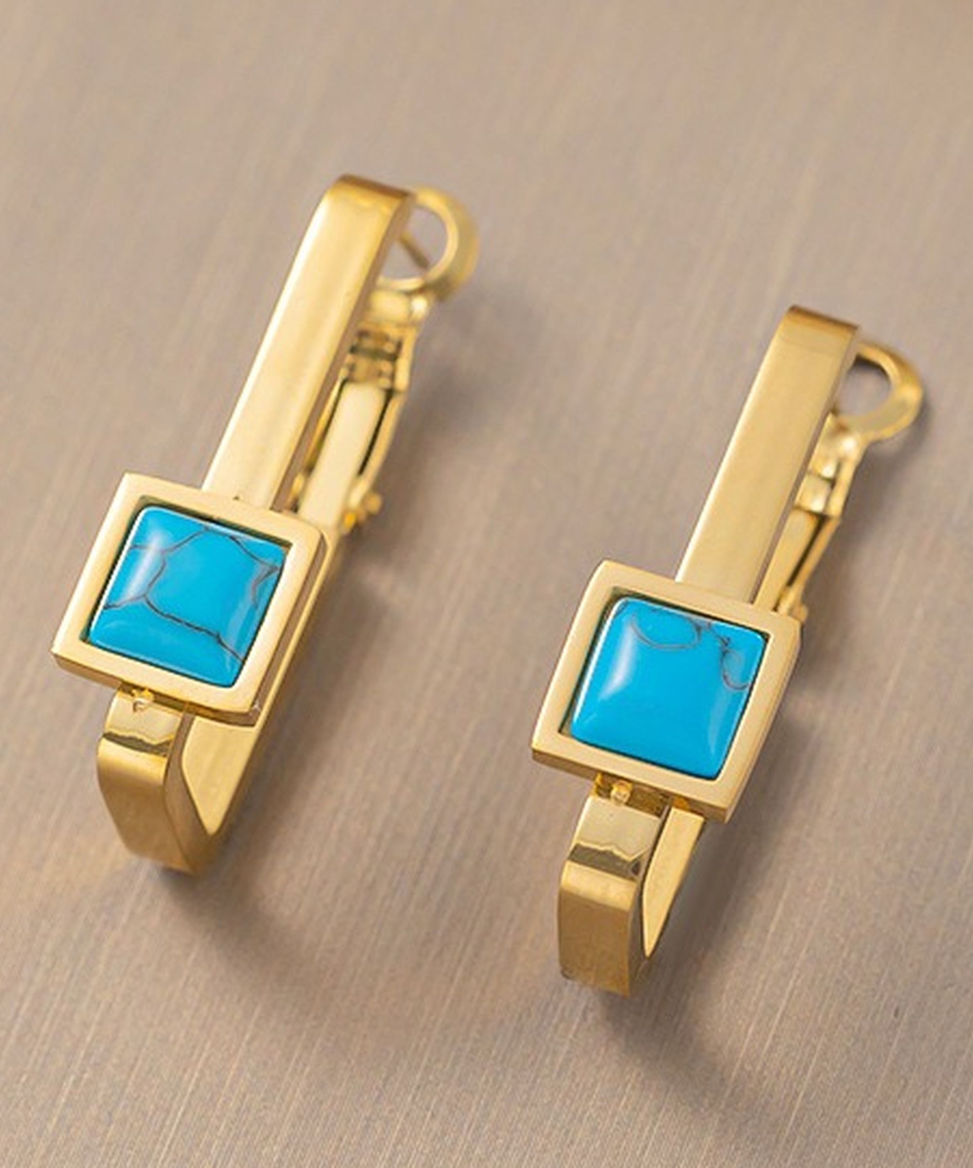 MYKI Gold Plated Blue Stone Anti-Tarnish Earrings (MKERCH965G-BLUE-SSYI)