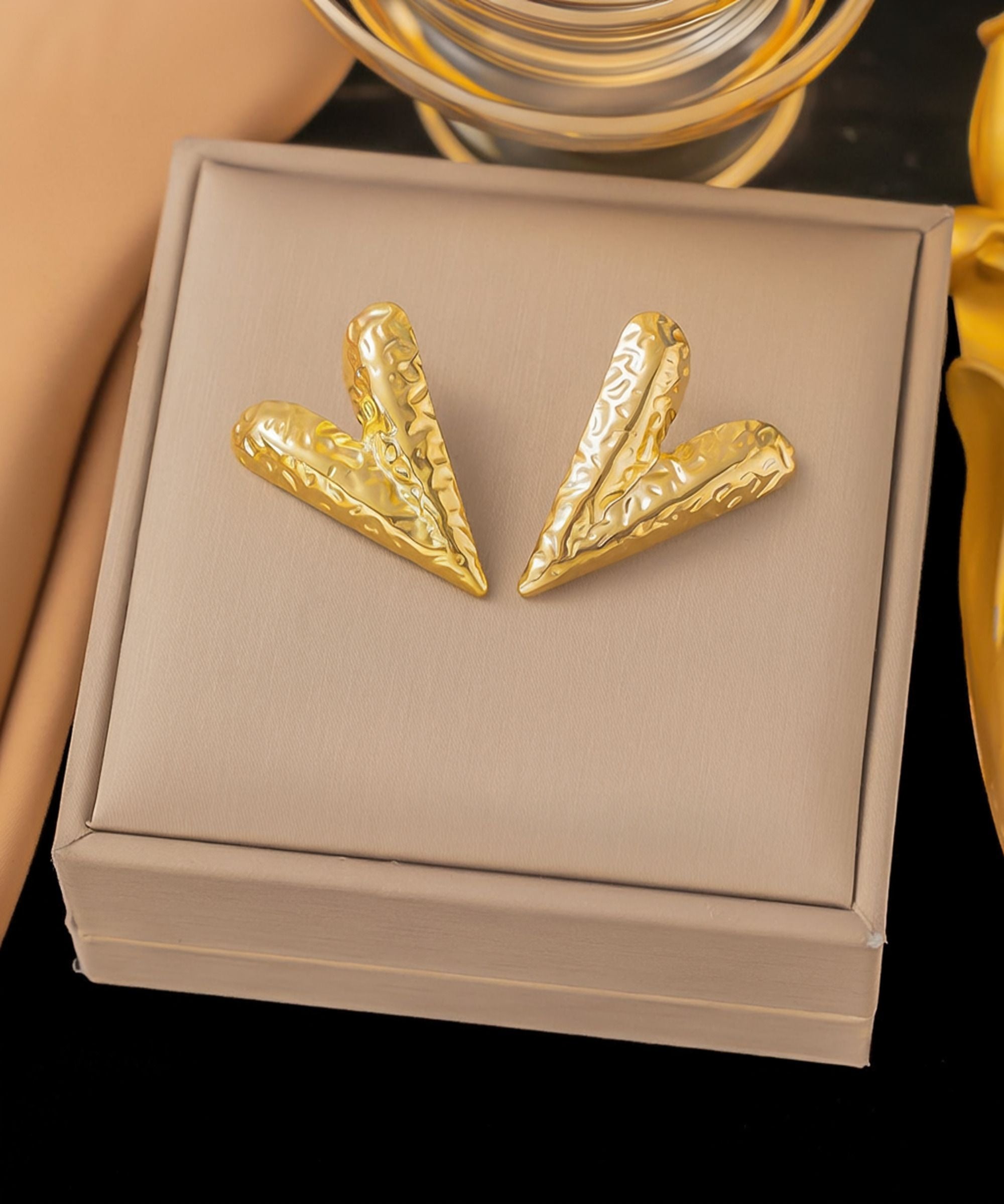 MYKI Gold Plated Textured Heart Anti Tarnish Earrings | MYKI (MKERCH1016G-SSYI)
