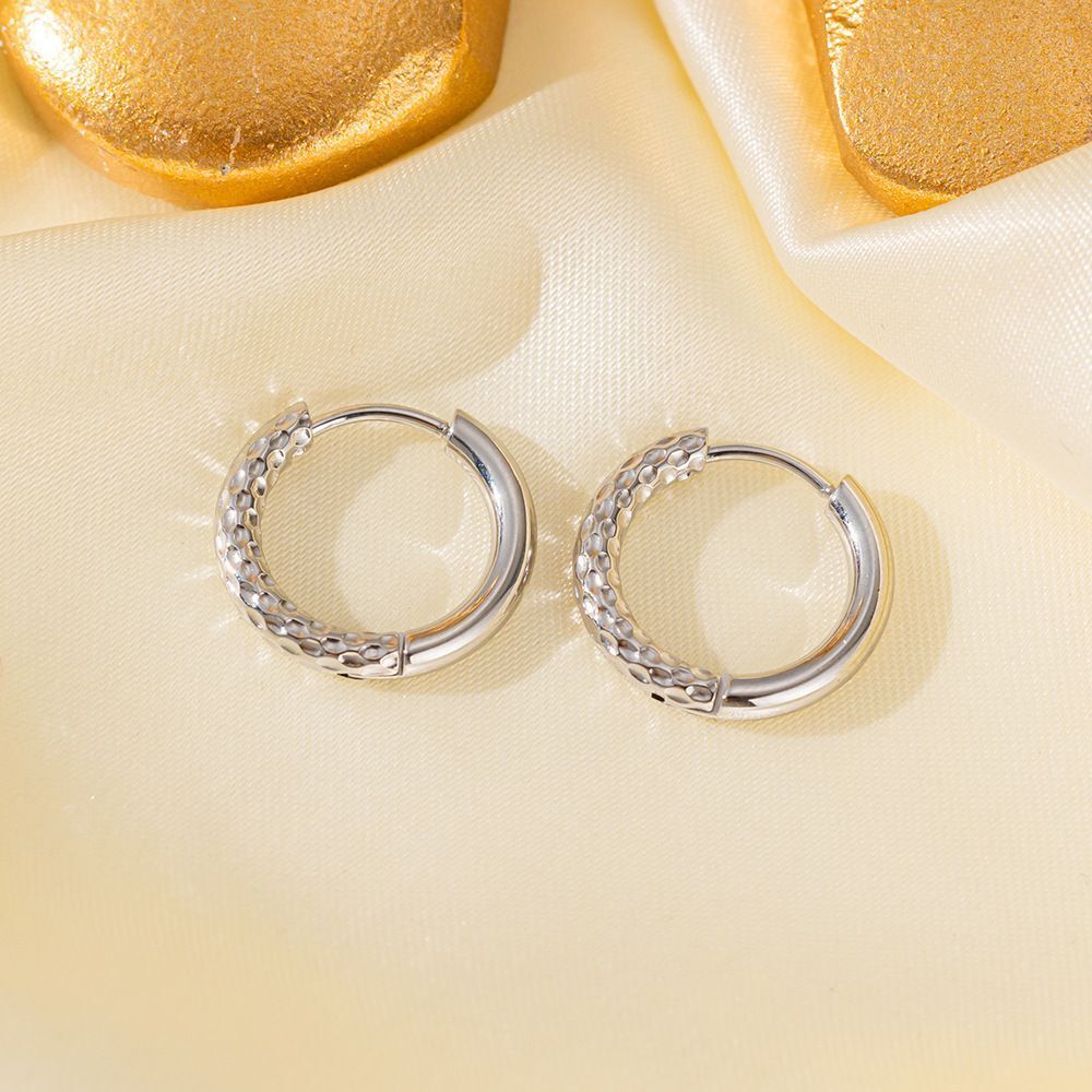 MYKI Textured Band Anti-Tarnish Hoop Earrings (MKERCH955-SSYI)
