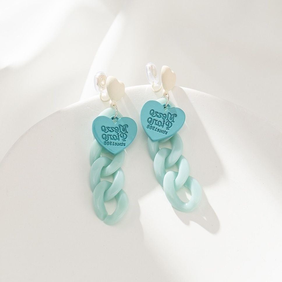 MYKI Turquoise Heart Chain Korean Drop Earrings | MYKI (MKERCH854CP-ANT)